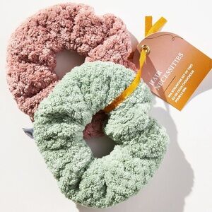 ANTHROPOLOGIE Beauty Spa Hair Scrunchie Set NEW NWT ANTHRO Pink Green Microfiber